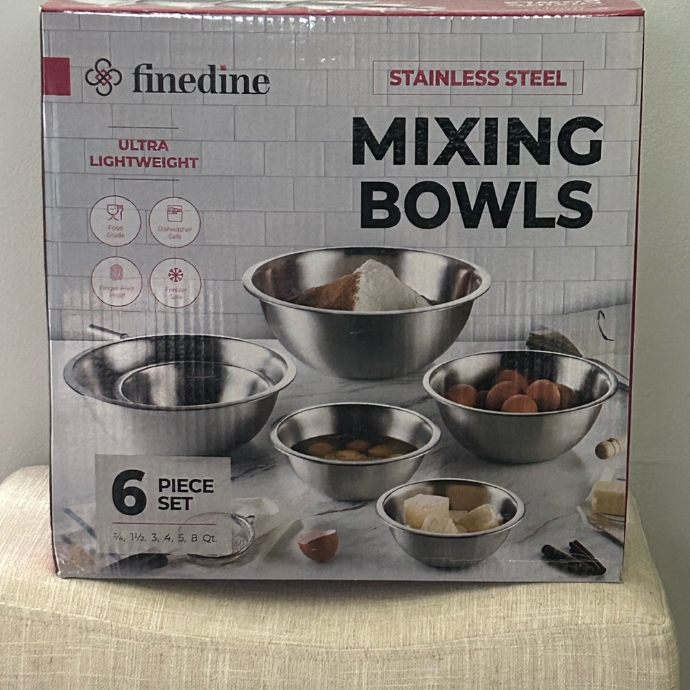 Finedine Polished Mirror Finish Nesting 6 Piece Stainless Steel Mixing Bowl Set